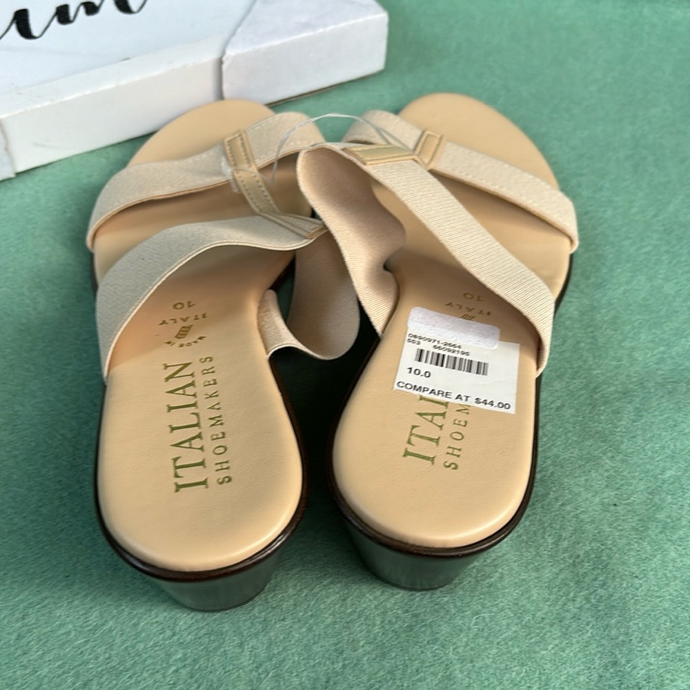 Italian Shoemakers Beige Elastic Cross-Strap Wedge Sandals